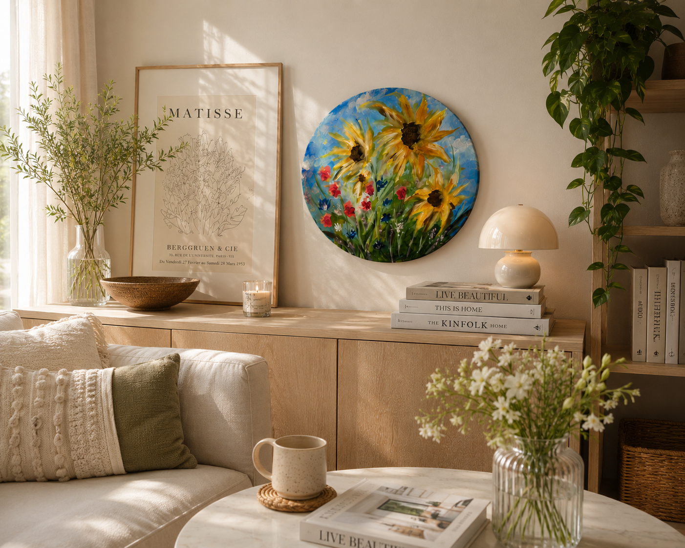 Before Summer Slips Away, Original Acrylic Painting, 40cm diameter