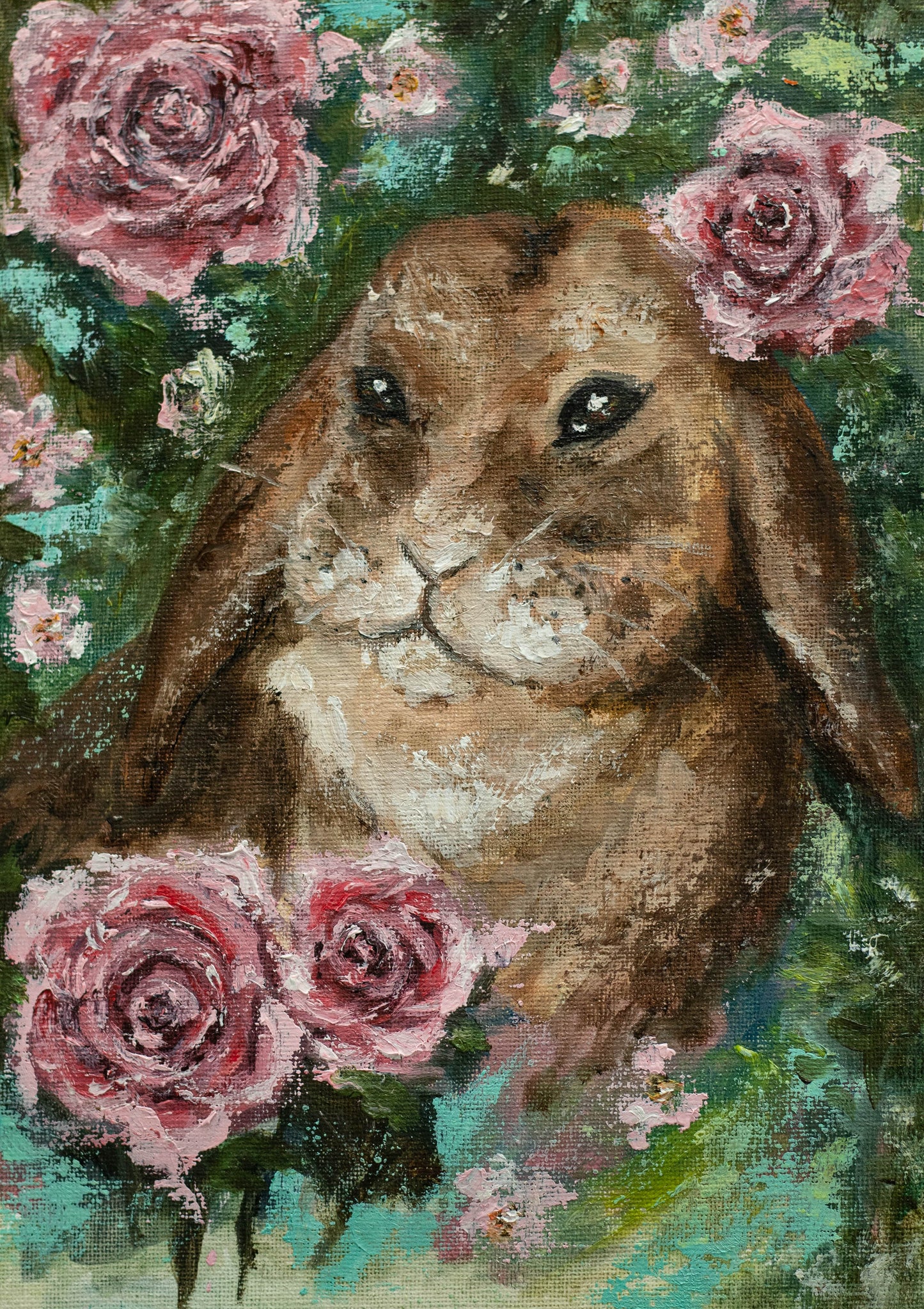 Among the Roses - Original Oil Painting on Canvas Paper