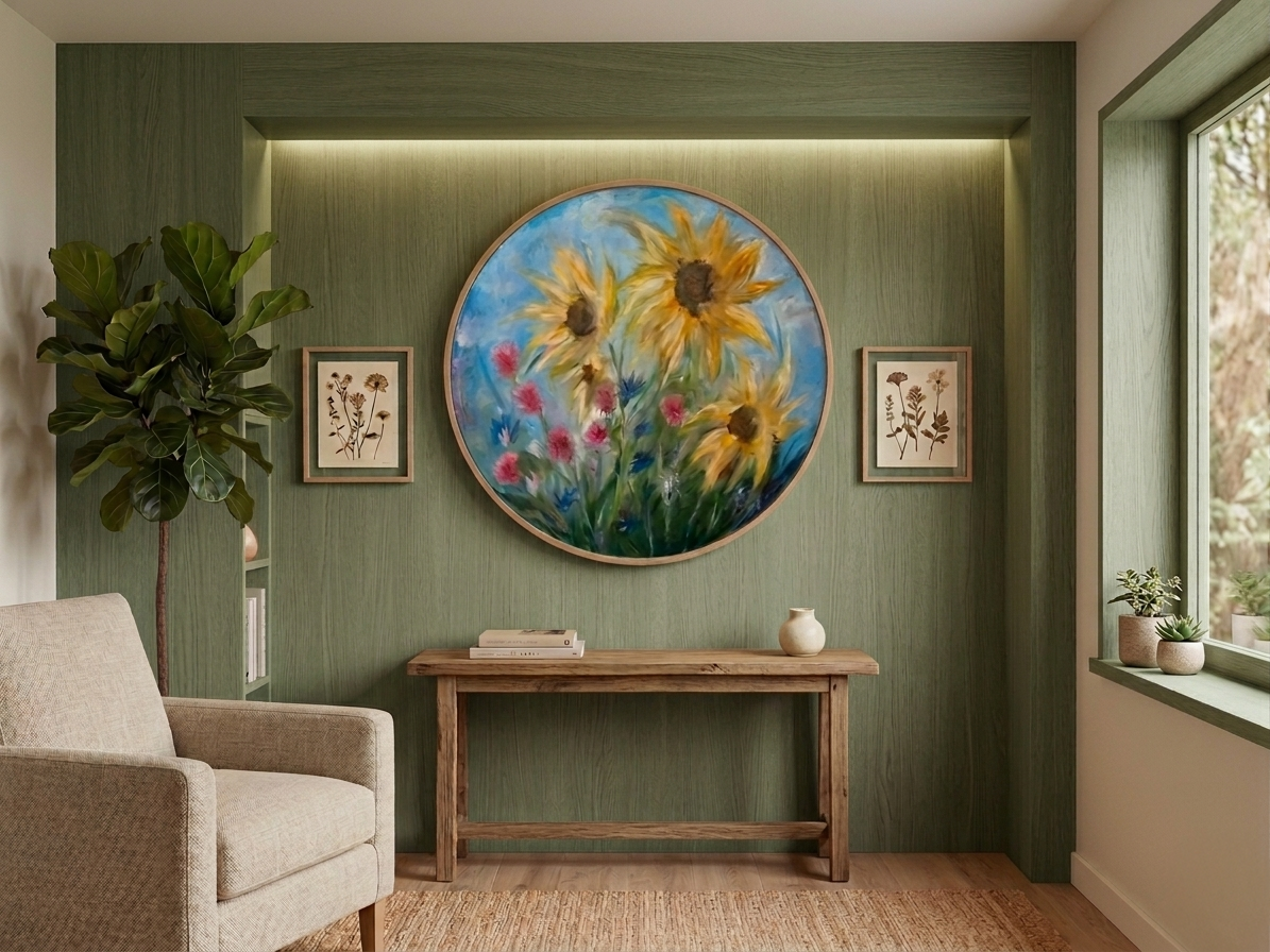 Before Summer Slips Away, Original Acrylic Painting, 40cm diameter