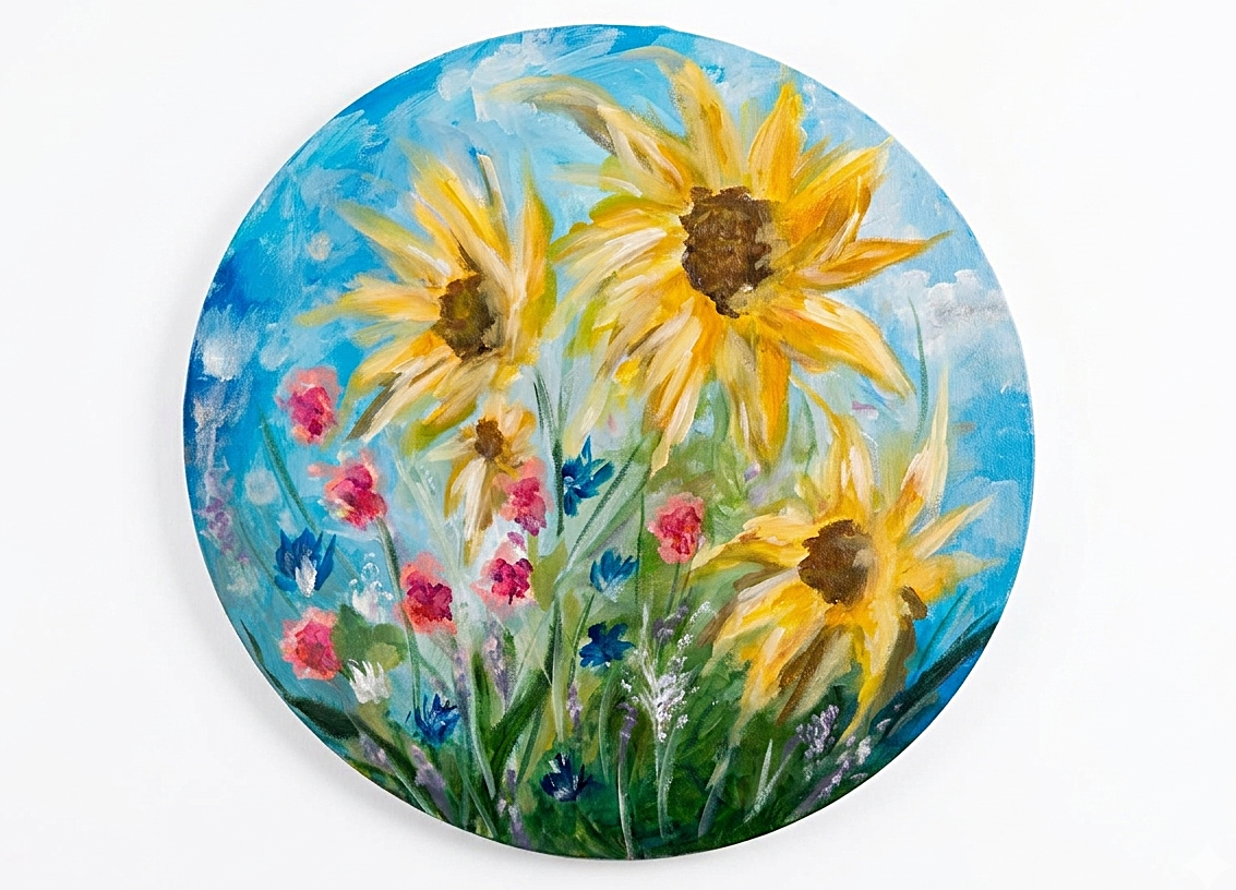 Before Summer Slips Away, Original Acrylic Painting, 40cm diameter